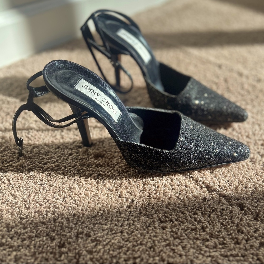 Jimmy Choo Black Glitter Women's Heels